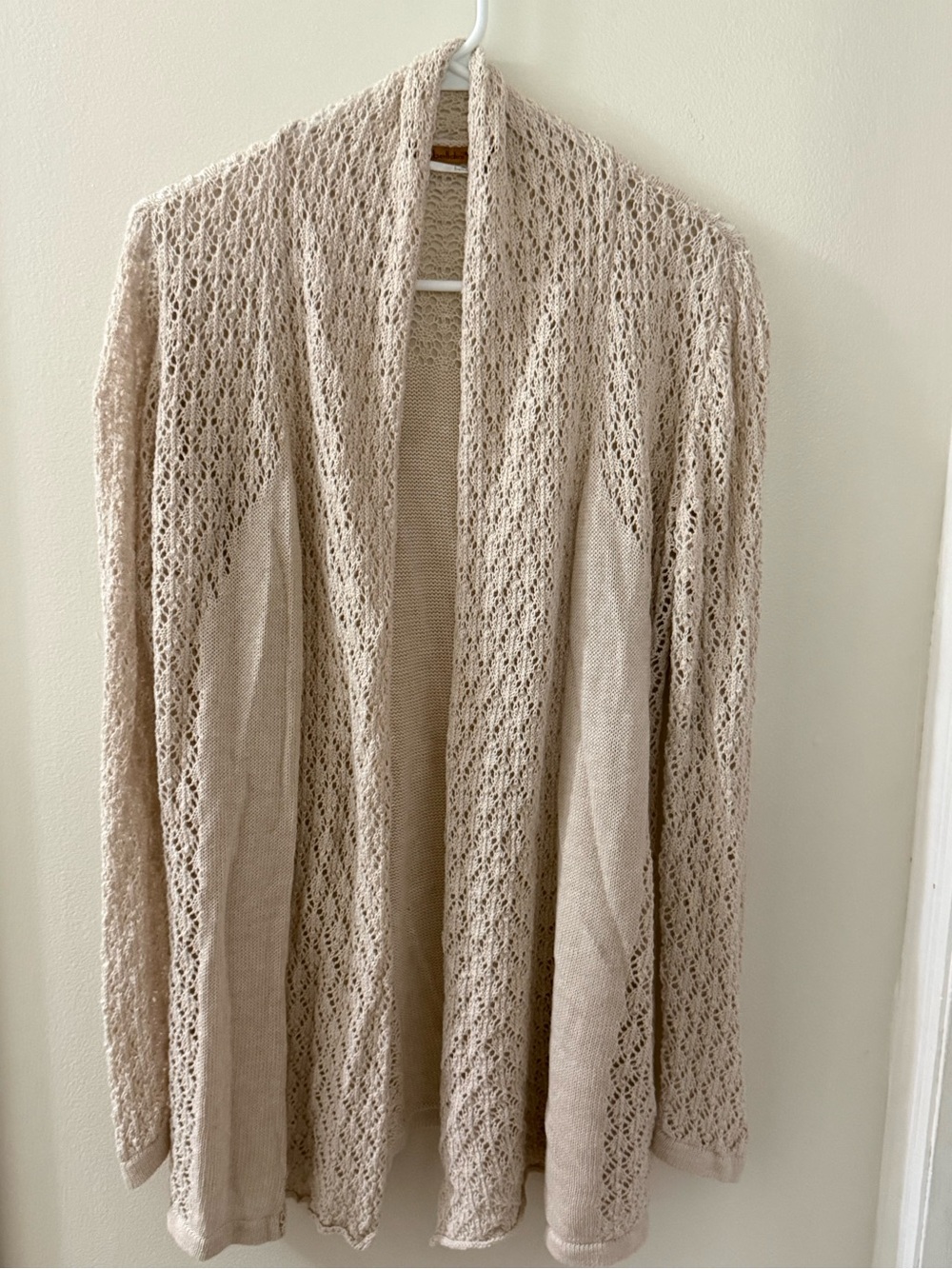 Belldini Beige Open-Front Lace Knit Cardigan